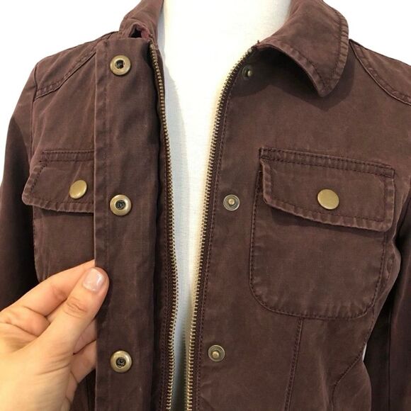 Talbots Brown Utility Military Jacket Women Petite Small Cotton Blend Plaid Line - Picture 4 of 8